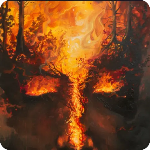 burning forest / face with fiery eyes